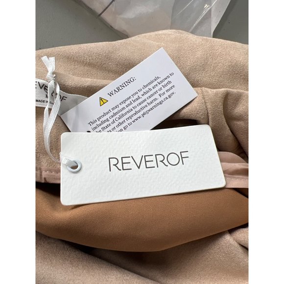 Reverof Full Zip Moto Jacket Womens L Faux Suede Asymmetrical Crop Tan NEW - Picture 3 of 4